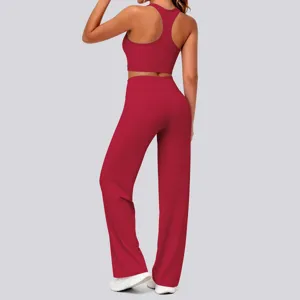 Einfarbiges Nylon Racerback Yoga Anzug Set Fitness Laufen Sportbekleidung 2tlg
