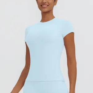 Women quick dry short sleeve yoga fitness top running activewear slim fit shirt detail view