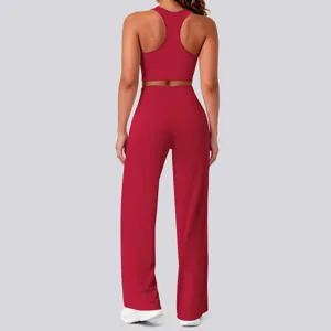Einfarbiges doppelseitiges Nylon Yoga Set rückenfrei Fitness Laufen Sportbekleidung Outfit