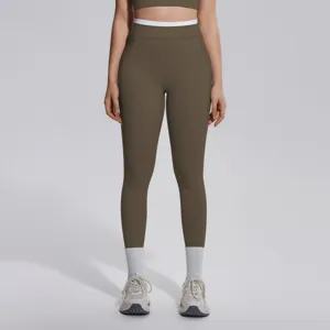 Pantalon de yoga taille haute contrasté pour femme, leggings de sport fitness, tenue de course.