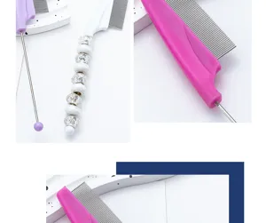 Detailansicht des DIY Perlen Haustier Flohkamms mit feinen Metallzähnen für Hund und Katze.