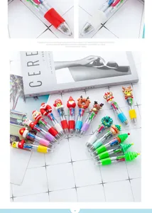 Penna a sfera mini a 4 colori di Natale simpatico studente 4-in-1 pressa cancelleria penna