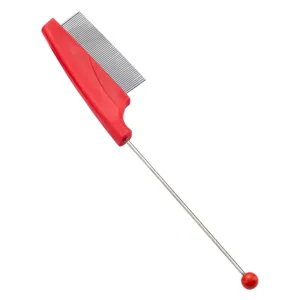 Roter Haustier-Flohkamm mit feinen Metallzähnen und langem Nadel-Schwanz-Design für die Fellpflege.