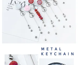 Retractable Badge Reel Key Chain with Sparkling Glitter Sequins and Beads for ID Cards