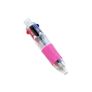 Mini stylo à bille multicolore créatif avec coque transparente et poignée rose pour écriture.
