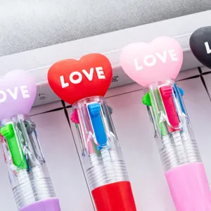 Penna a Sfera Multicolore Creativa Mini 4-in-1 Simpatico Cuore di Cartone Animato in Plastica per Studenti