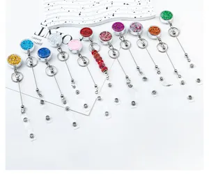 Colorful glitter sequin retractable badge reels, DIY beaded ID card holders for nurses doctors.