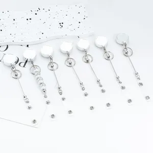 Retractable Badge Reel DIY Beaded Metallic Badge Holder Pull Cord Reel For Doctor Nurse ID Card Badge Office Supplies