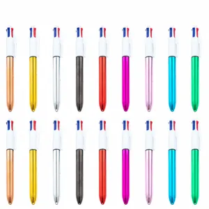 UV Electroplated 4 Color Ballpoint Pen Press Type Multi Color Retractable Pen For Writing School Office Supplies