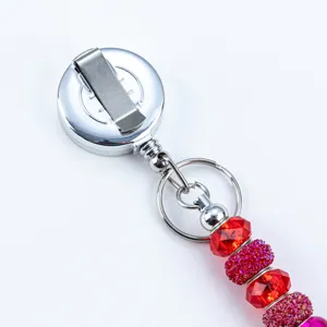 DIY beaded metal retractable badge reel for nurse ID card holder, shiny clip and colorful beads.