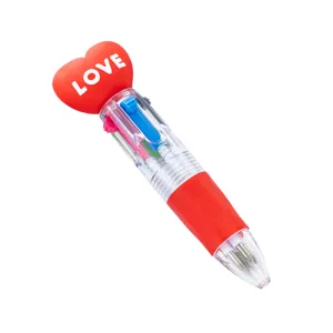 Simpatica penna a sfera multicolore 4 in 1 con cuore, perfetta per studenti e scrittura.