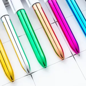 Colorful UV electroplated retractable ballpoint pens set for student writing and office use.