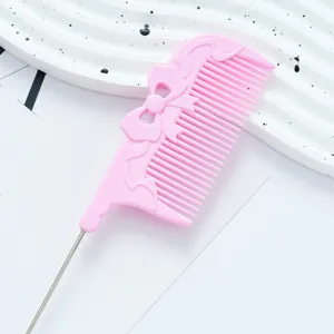 Pink plastic tail comb with cute bow design, perfect for hair styling, salon and daily home use.