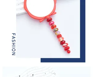 Detail shot of the cute rose makeup mirror handle decorated with vibrant colorful beads.