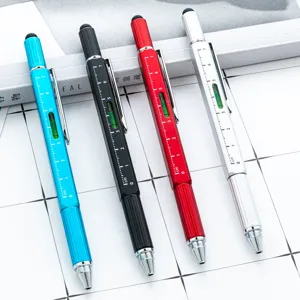 Multifunctional Metal Ballpoint Pen Tool With Spirit Level Ruler Screwdriver Stylus For Office And School Use