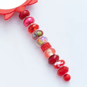 DIY rose handheld makeup mirror with colorful beaded handle portable cute cosmetic mirror