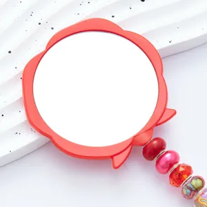 DIY rose handheld makeup mirror portable cute compact cosmetic beauty mirror with colorful beads