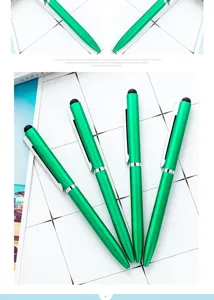 Green metal capacitive touch ballpoint pen close-up, smooth writing and precise touch control.