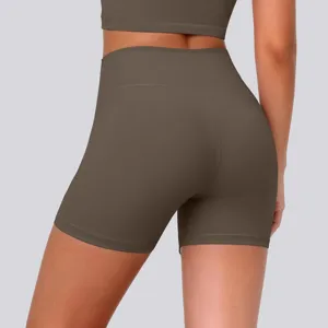 High-waist tight high-elastic breathable yoga shorts detail back view for sports running fitness.