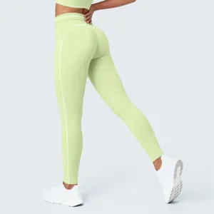 Pantalón de yoga de cintura alta para mujer, leggings deportivos transpirables con costuras.