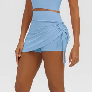 High-waist ruched yoga skort athletic fitness running workout skirt fake two-piece activewear