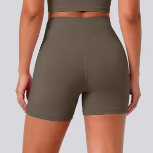 High-waisted yoga shorts for women, tummy control athletic fitness running workout shorts.