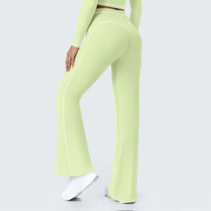 High waist contrast stitching yoga pants detail back view activewear fitness apparel