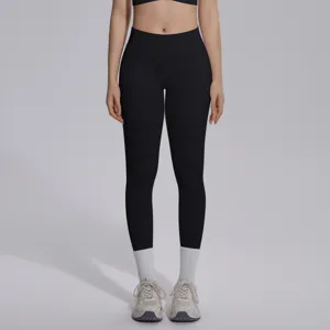 High waist black yoga pants for women, breathable seamless athletic leggings for fitness.