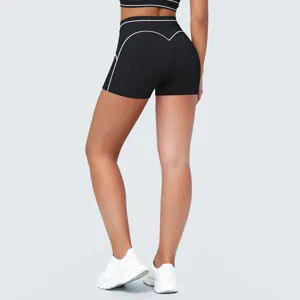 Dames contrastkleur hoge taille sport yoga shorts achteraanzicht fitness gym sportkleding