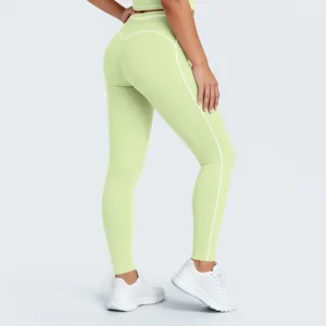 Leggings de yoga de talle alto para mujer, pantalones deportivos transpirables con ribete de color.