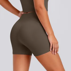 High-waisted tight yoga shorts, high-elastic nude breathable sports fitness running shorts detail.