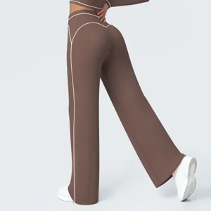 High-waist contrast piping flared yoga pants casual trousers women activewear running fitness