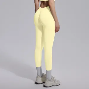 Seamless solid color yoga leggings high waist breathable stretchy fitness workout pants
