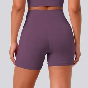 High waist seamless yoga shorts for women, breathable stretch fitness athletic activewear pants.