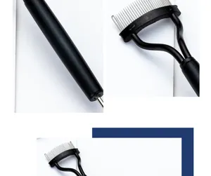 Stainless steel eyelash comb detail view, precision makeup brush for gorgeous lashes.