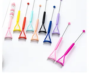 DIY beadable eyelash comb with stainless steel teeth and colorful handle for makeup use.