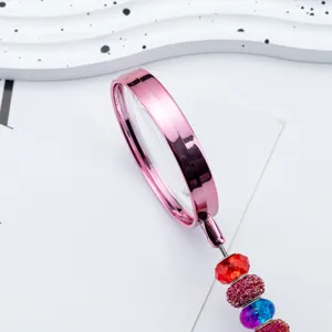 Handheld DIY beaded magnifier for elderly reading, portable high definition pink frame magnifying glass