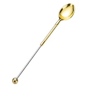 Cucchiaio da caffè dorato a manico lungo, cucchiaio da dessert europeo, stoviglie di lusso.