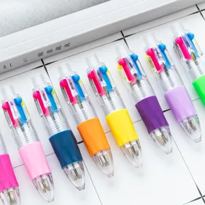 Mini Stylo à Bille 4 Couleurs Plastique Transparent Stylo de Presse Multicolore Stylo de Journal Mignon Fournitures de Bureau