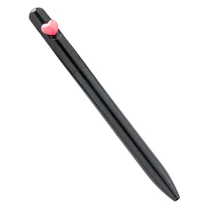 Black ballpoint pen with cute pink heart accent, twist action promotional gift pen for office.