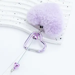 Plush heart carabiner keychain fluffy purple pendant bag charm aesthetic cute accessory.