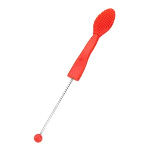 Red silicone lip brush blackhead cleaning tool with metal stick DIY beaded design for makeup