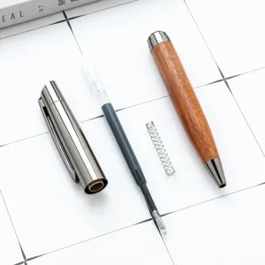 Wooden gel ink signature pen set with metal cap, refill and spring for business office use.