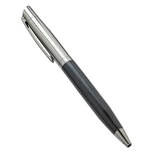 Business wooden ballpoint pen with metallic cap and dark wood grain barrel for office.