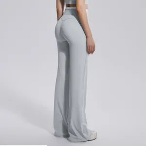 Pantalon de yoga évasé taille haute pour femme, faux deux pièces legging de sport fitness.