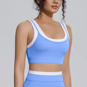 Soutien-gorge de sport faux deux pièces côtelé fitness yoga course salle de sport