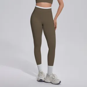 Legging de yoga taille haute pour femme, pantalon de sport fitness bicolore élégant.