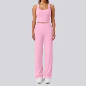 Rosa Nylon Racerback Yoga Set Sportbekleidung Fitness Zweiteiler Trainingsanzug Damen neu.
