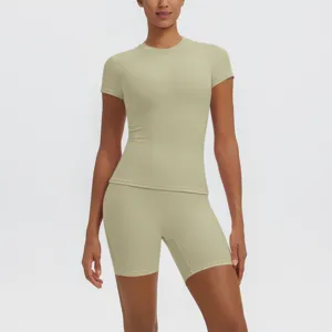 Haut de yoga respirant à manches courtes short de course taille haute tenue de sport