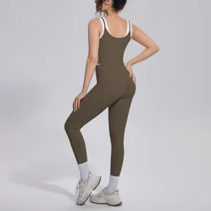 Cross-border color-block ribbed tank top and high-elastic breathable yoga set sports fitness outfit.